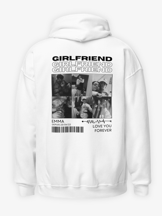 Girlfriend - Sweat à Capuche Personnalisé Blanc