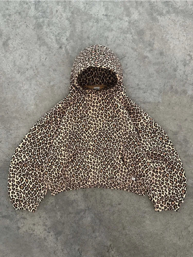 Leopard Hoodies Women Y2k Oversized